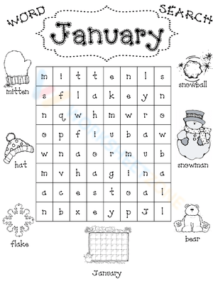 January word search worksheets