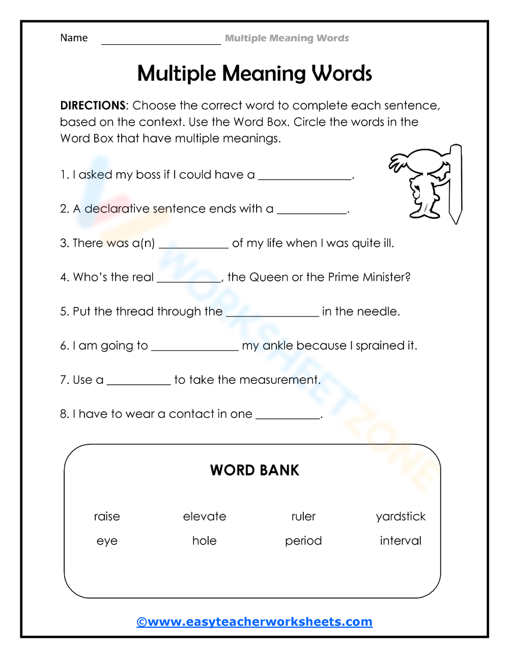 Multiple Meaning Words Worksheets