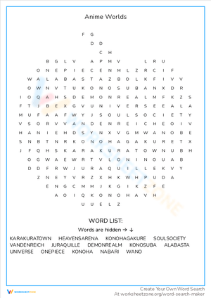 Anime for Kids Word Search - Hard - Logic Lovely