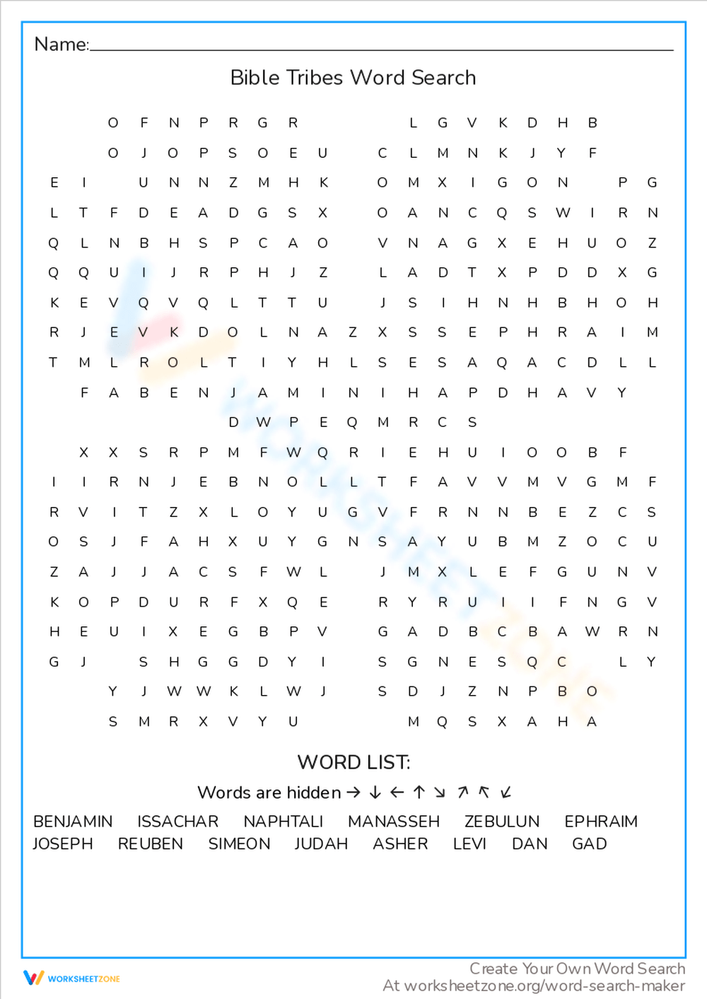 Bible Tribes Word Search Worksheet