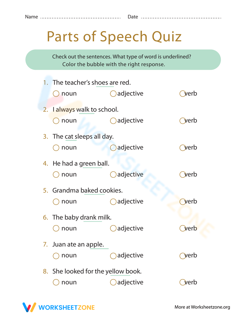 part of speech worksheet grade 4