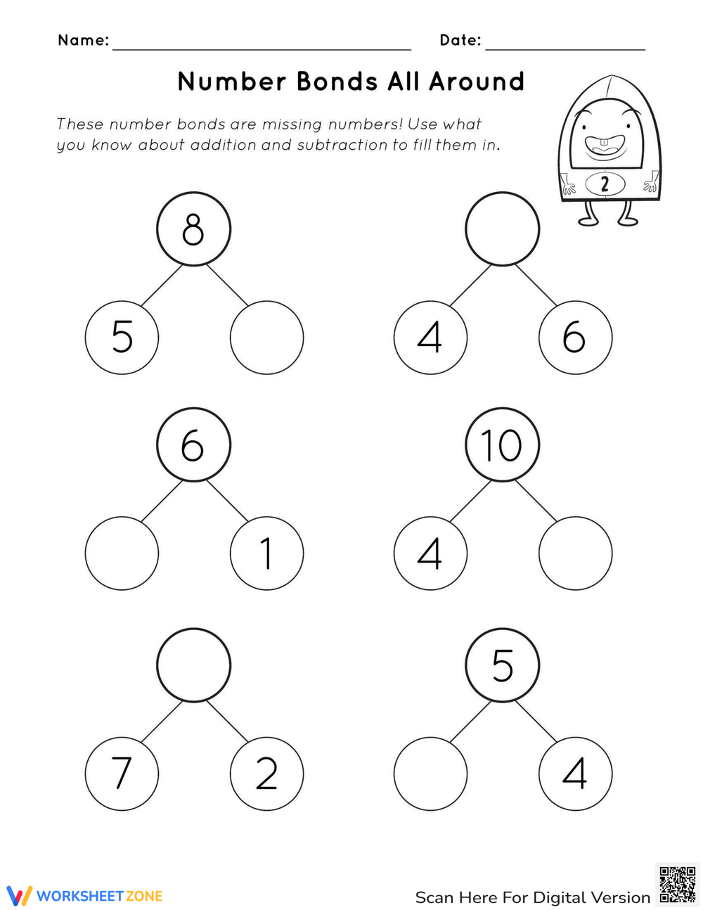 Number Bonds All Around Worksheet