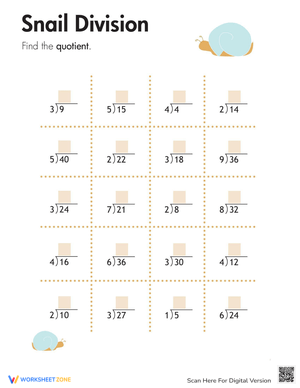 Snail Division Fun Third Grade Worksheets