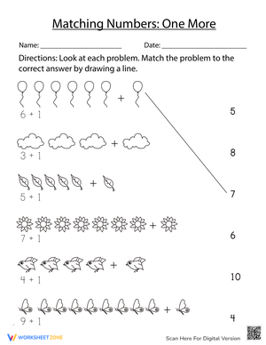 Matching Numbers: One More Counting Practice Worksheets