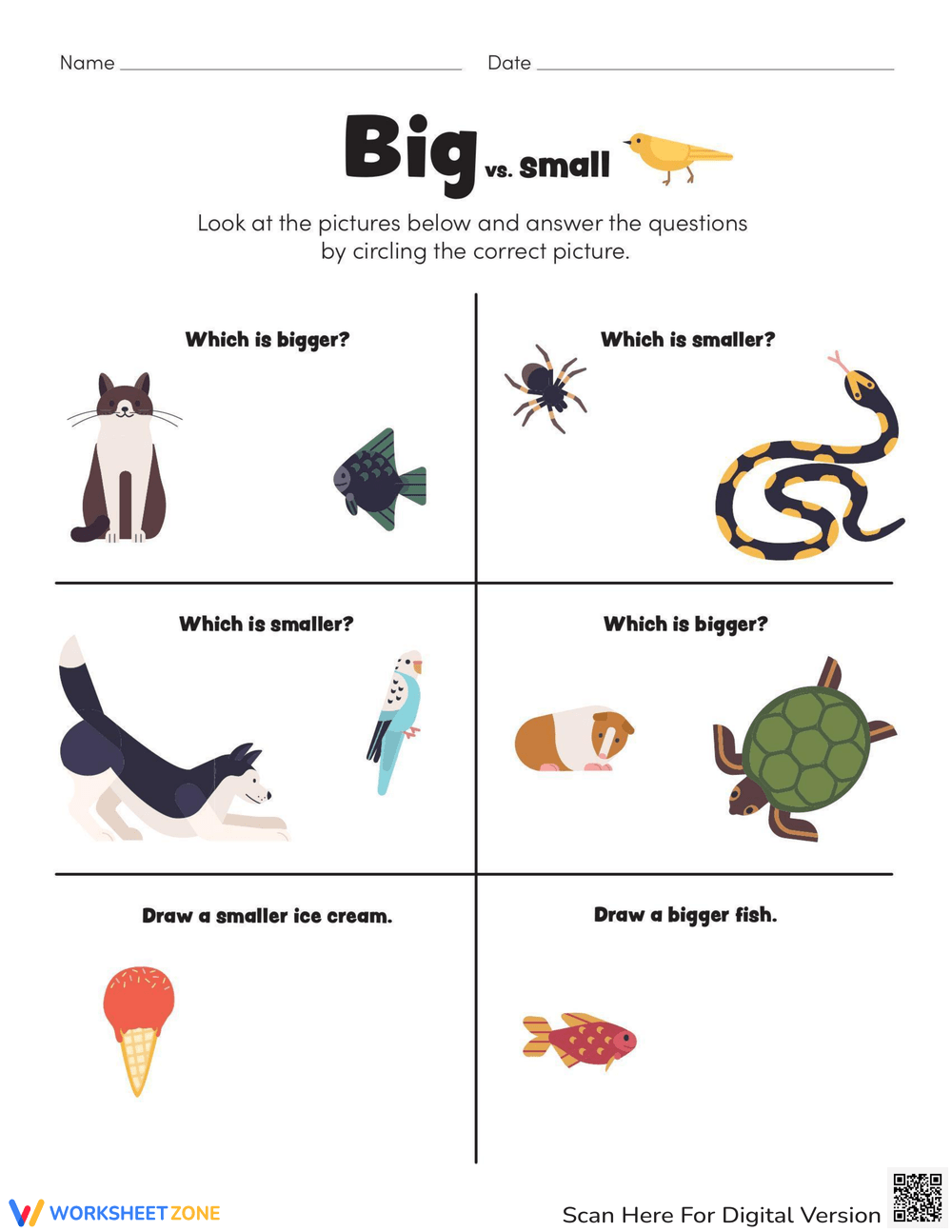 Big and Small Worksheet: Animals