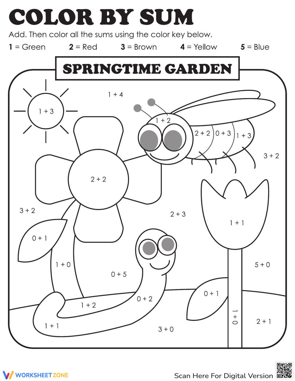 Color By Sum Springtime Garden Worksheet