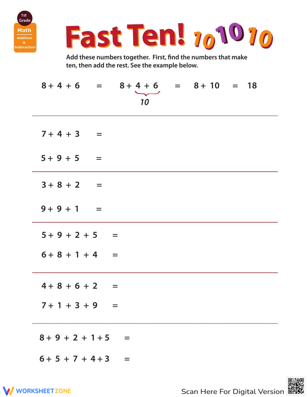 Add Multiple Numbers Worksheet