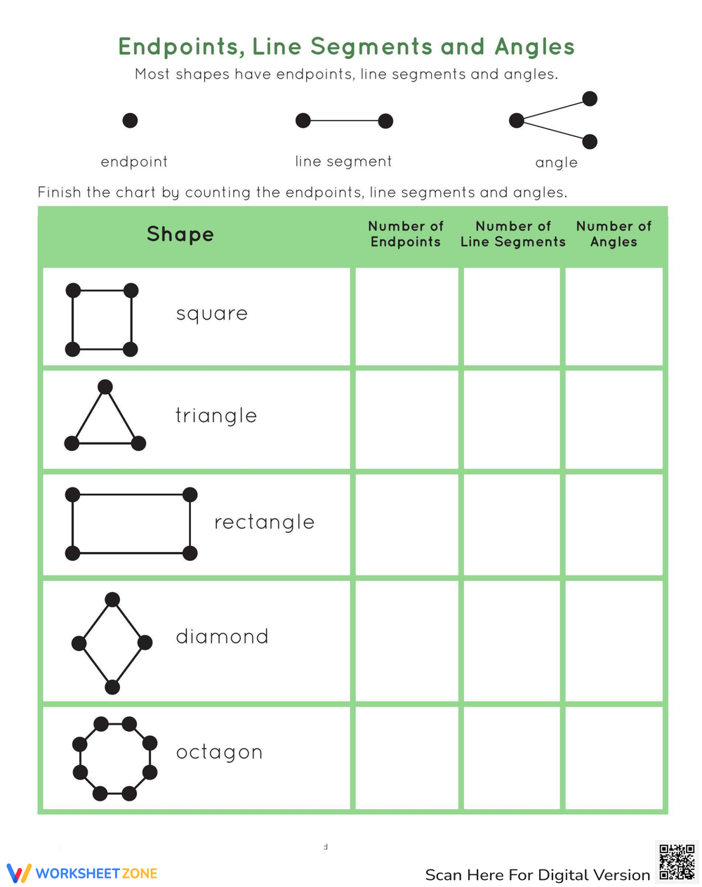 Shape Basics Lines, Endpoints, And Angles Worksheet