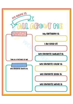 all about me template elementary