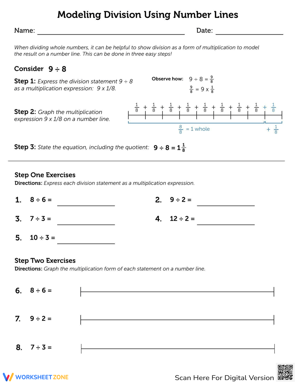Division number line worksheet