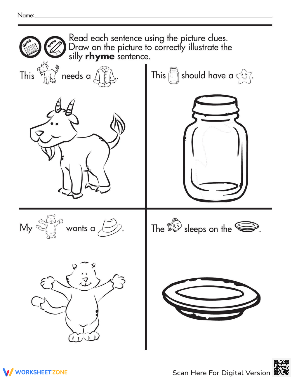 Fun With Rhymes Read And Draw Worksheet