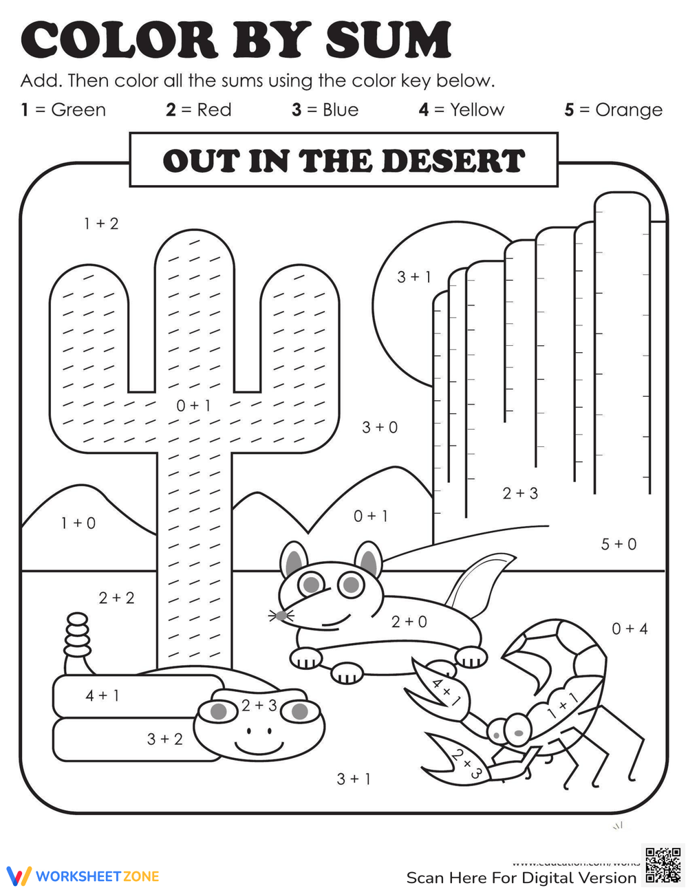 Color By Sum Desert Worksheet