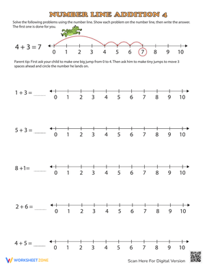 Addition Using a Number Line Worksheets