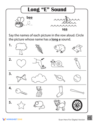 Learning Long Vowels: E Practice Worksheets