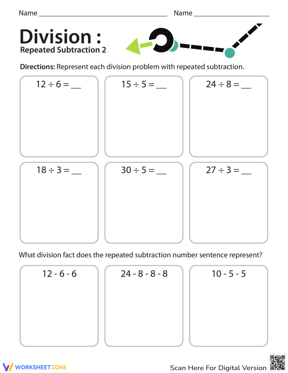 Division: Repeated Subtraction (Part Two) Worksheet