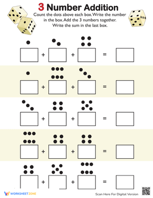 Adding Three Numbers Practice Worksheets