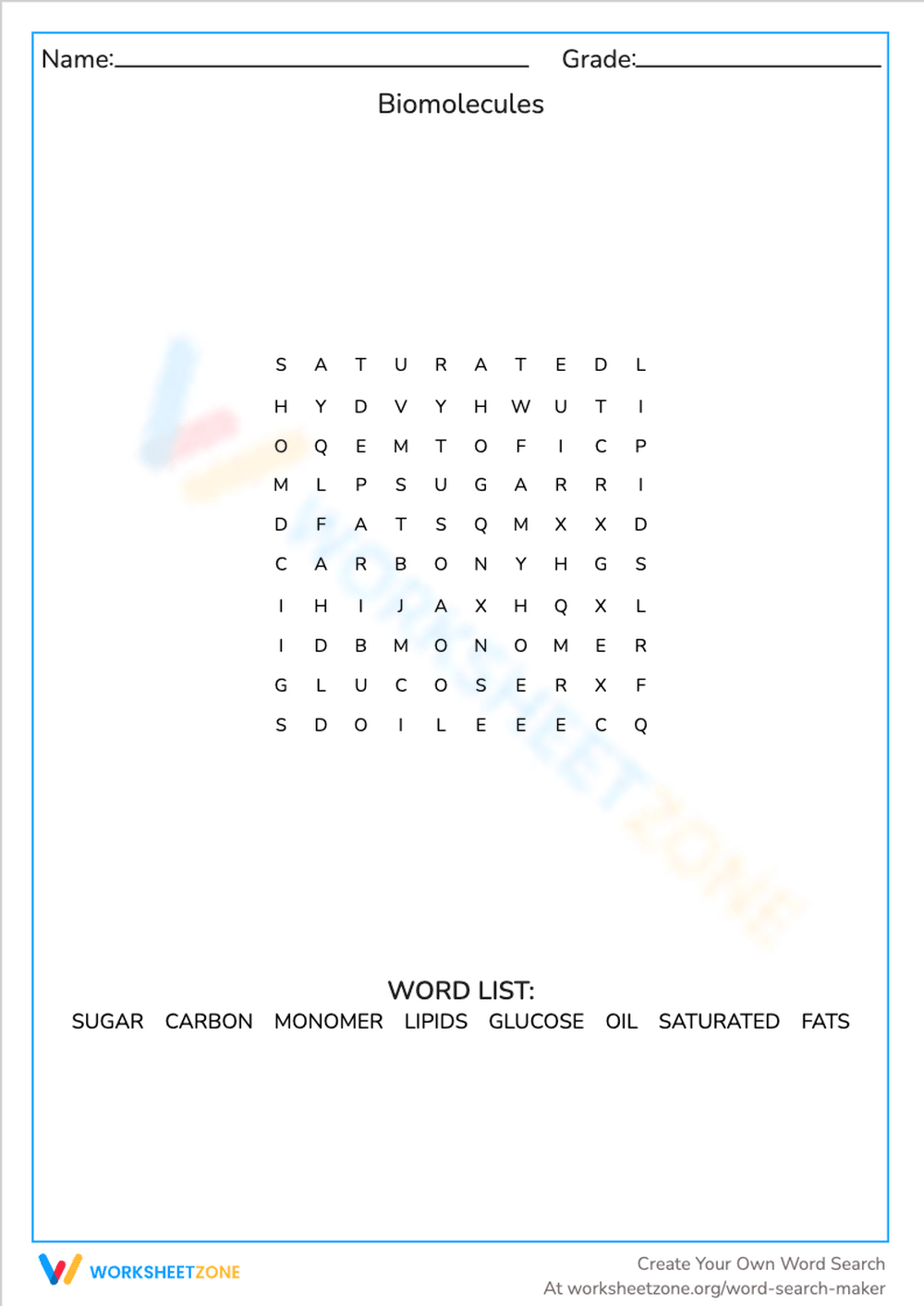 Biomolecules Worksheet