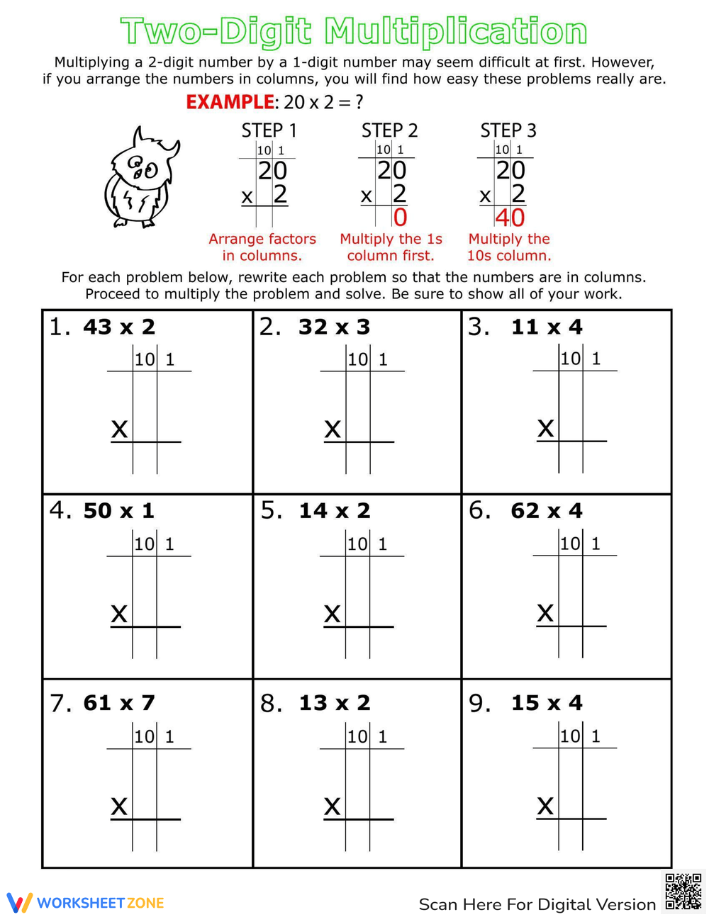 Step By Step Two Digit Multiplication Worksheet 3930