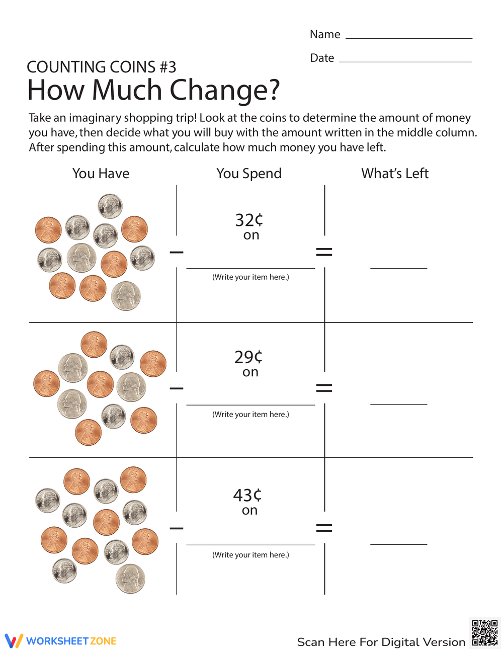 Counting Coins 3 How Much Change Worksheet counting-coins-3-how-much-change-worksheet