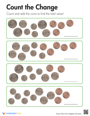Counting Change Practice Worksheets