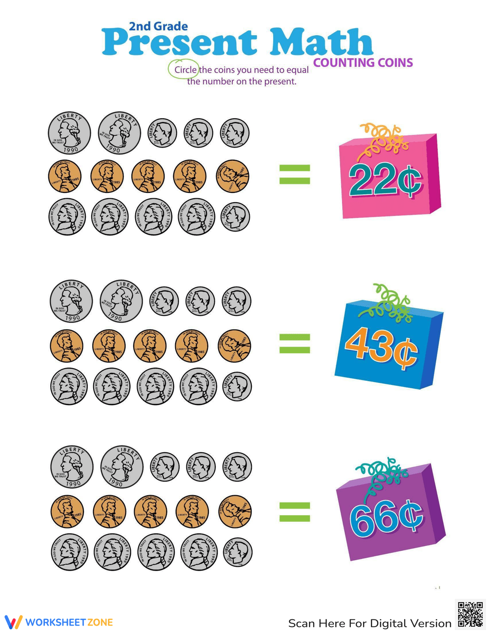 Counting Coins: Present Math VI Worksheet