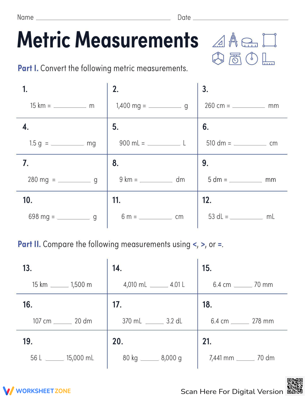 Metric Measurements Worksheet