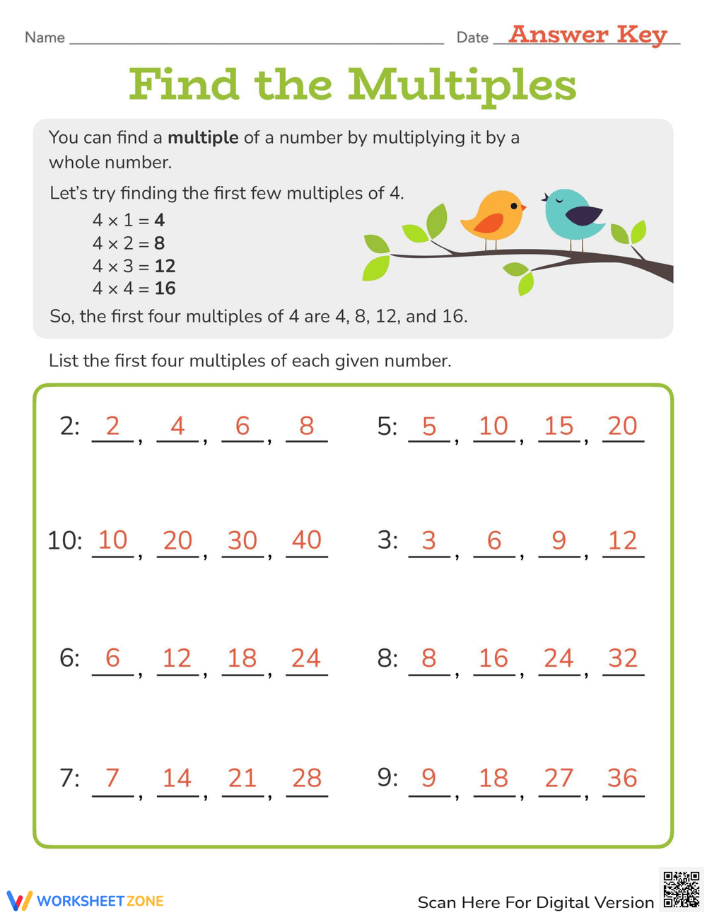 Finding Multiples Worksheet