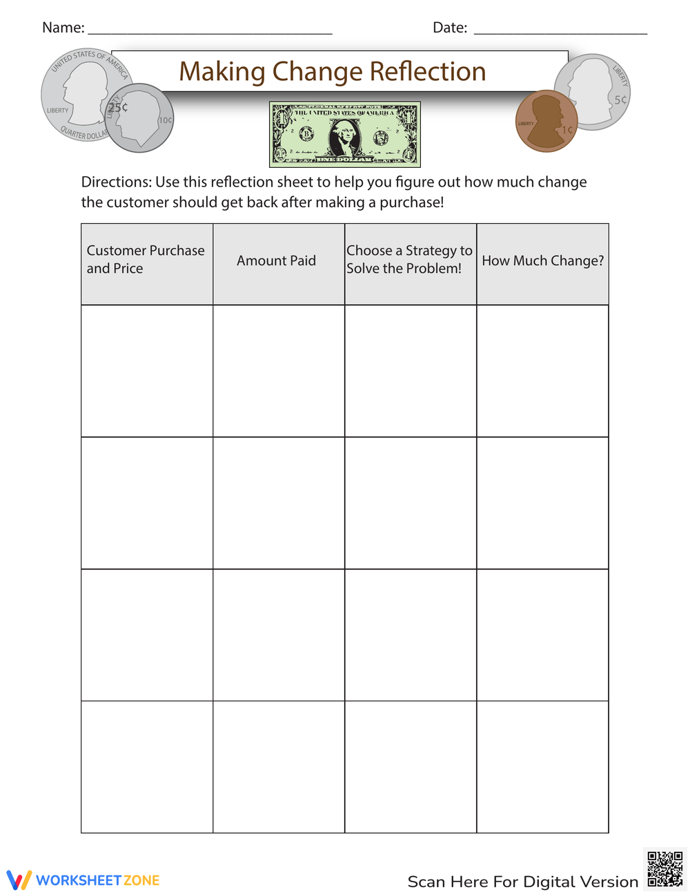 Making Change Reflection Worksheet