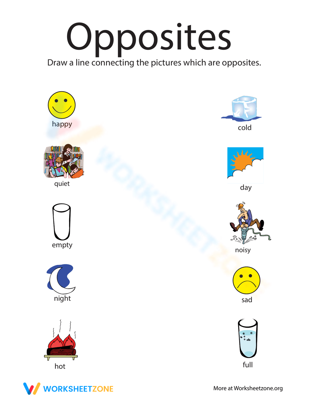 Identifying Opposites From Happy To Full Worksheet 9555