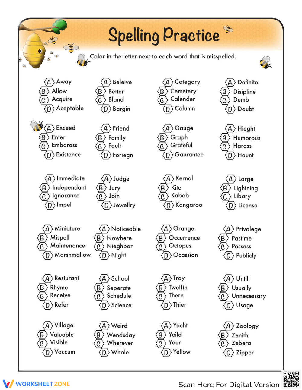 Find The Misspelled Words Worksheet