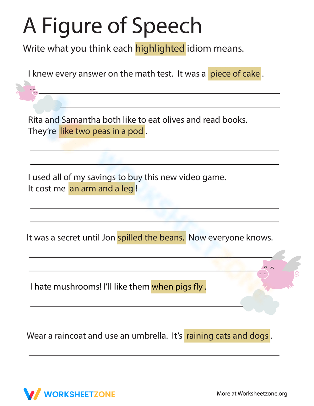 Idioms: A Figure Of Speech Worksheet