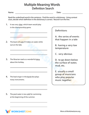 Worksheets for Synonyms by Learning Under Sail