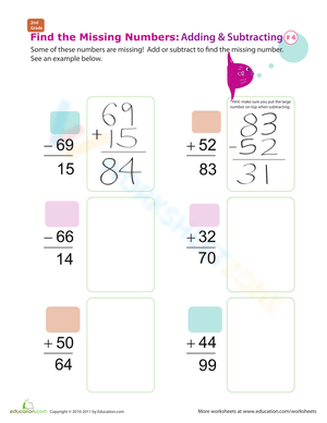 Subtraction and Missing Numbers worksheets