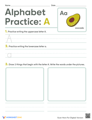 Printable Letter A Handwriting Practice Worksheet