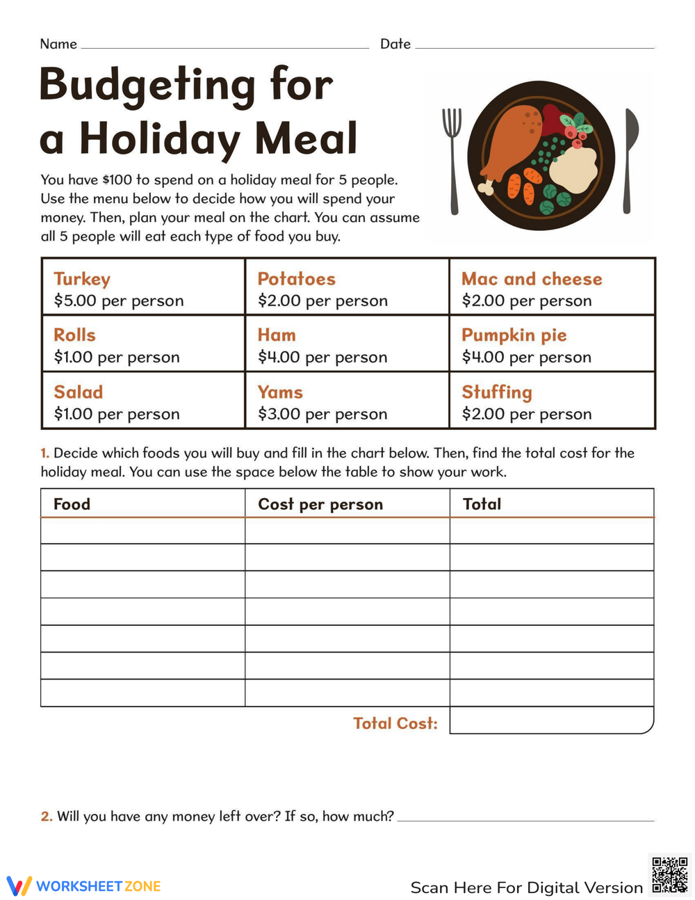 Budgeting For A Holiday Meal Worksheet budgeting-for-a-holiday-meal-worksheet