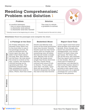 Reading Comprehension: Problem and Solution Worksheets