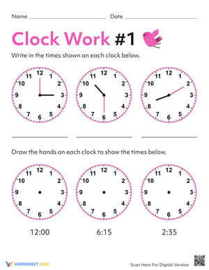 Clock Work Worksheet