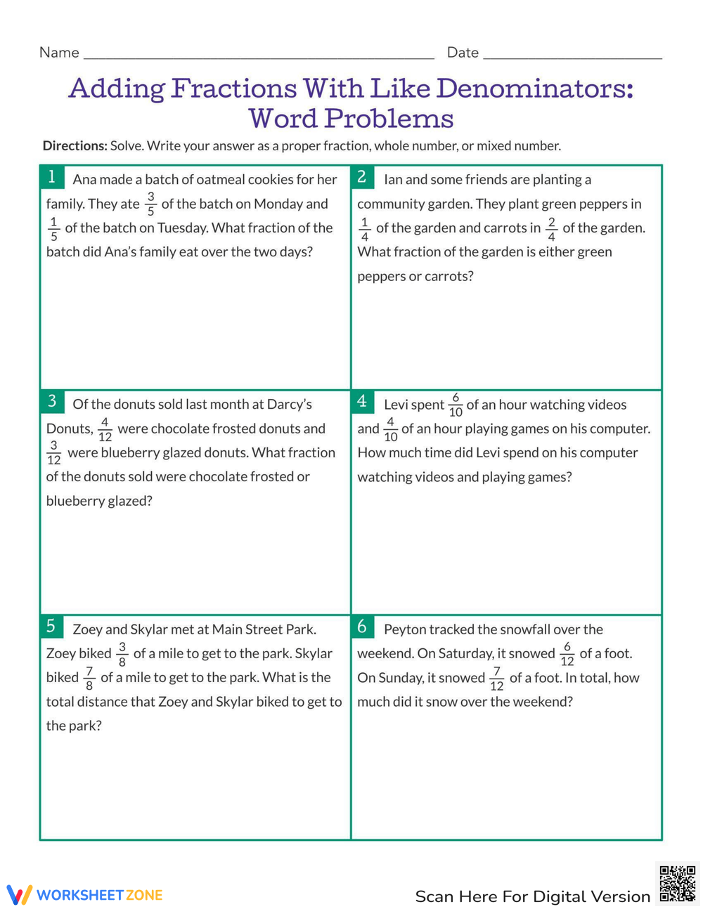 Word Problems Adding Fractions