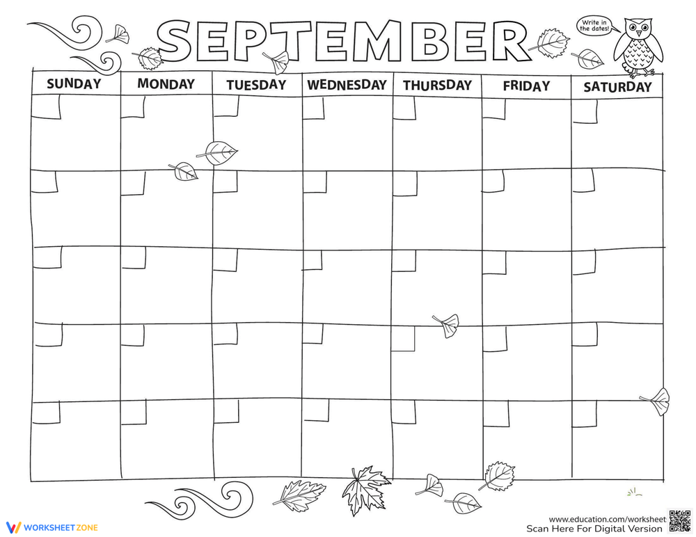 Create A Calendar: September Worksheet