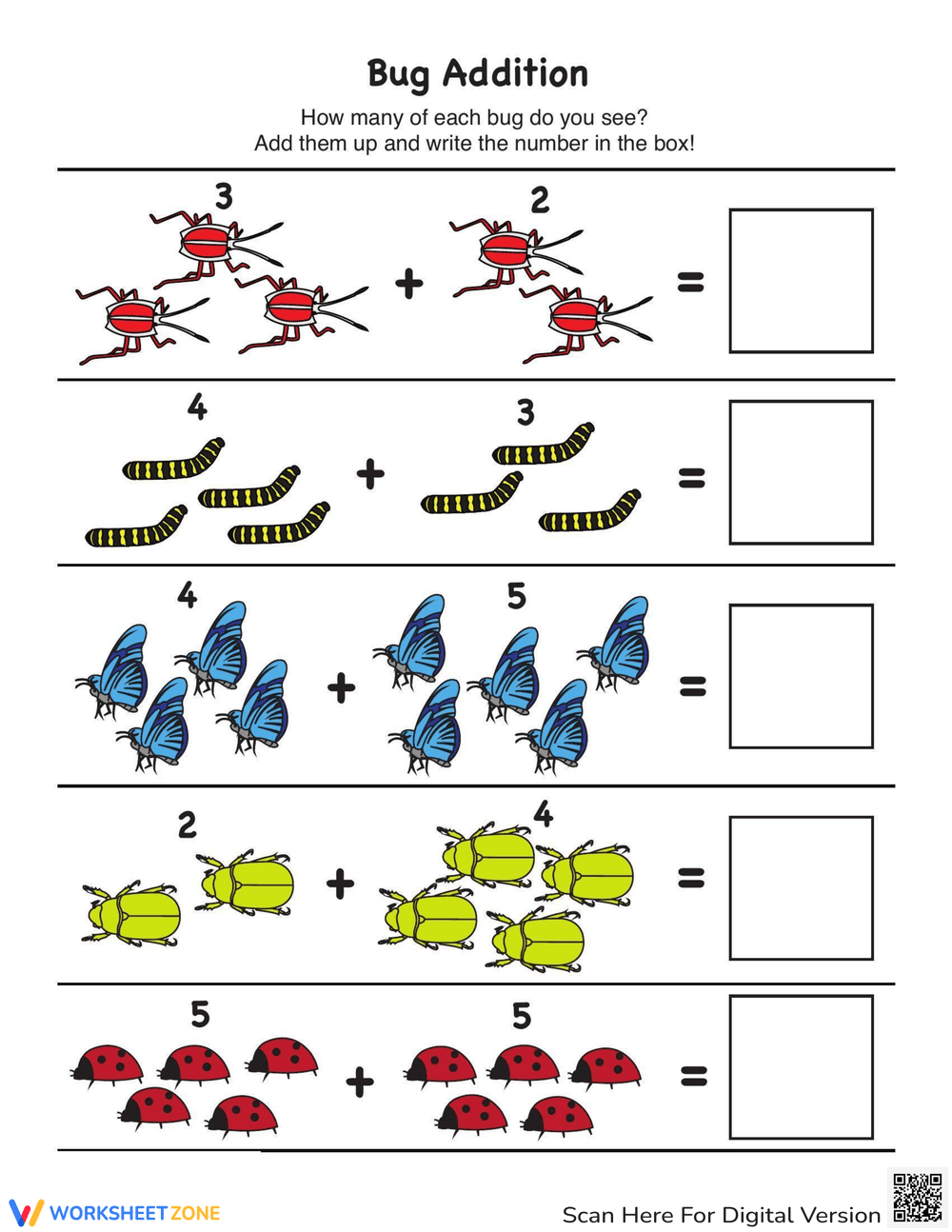 Bug Picture Addition Worksheet