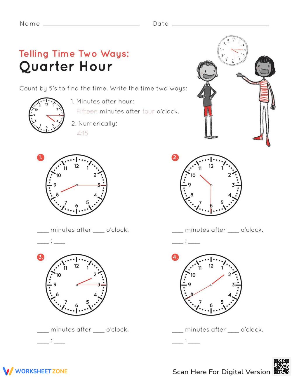 Learning About the Clock (Quarters of an Hour)