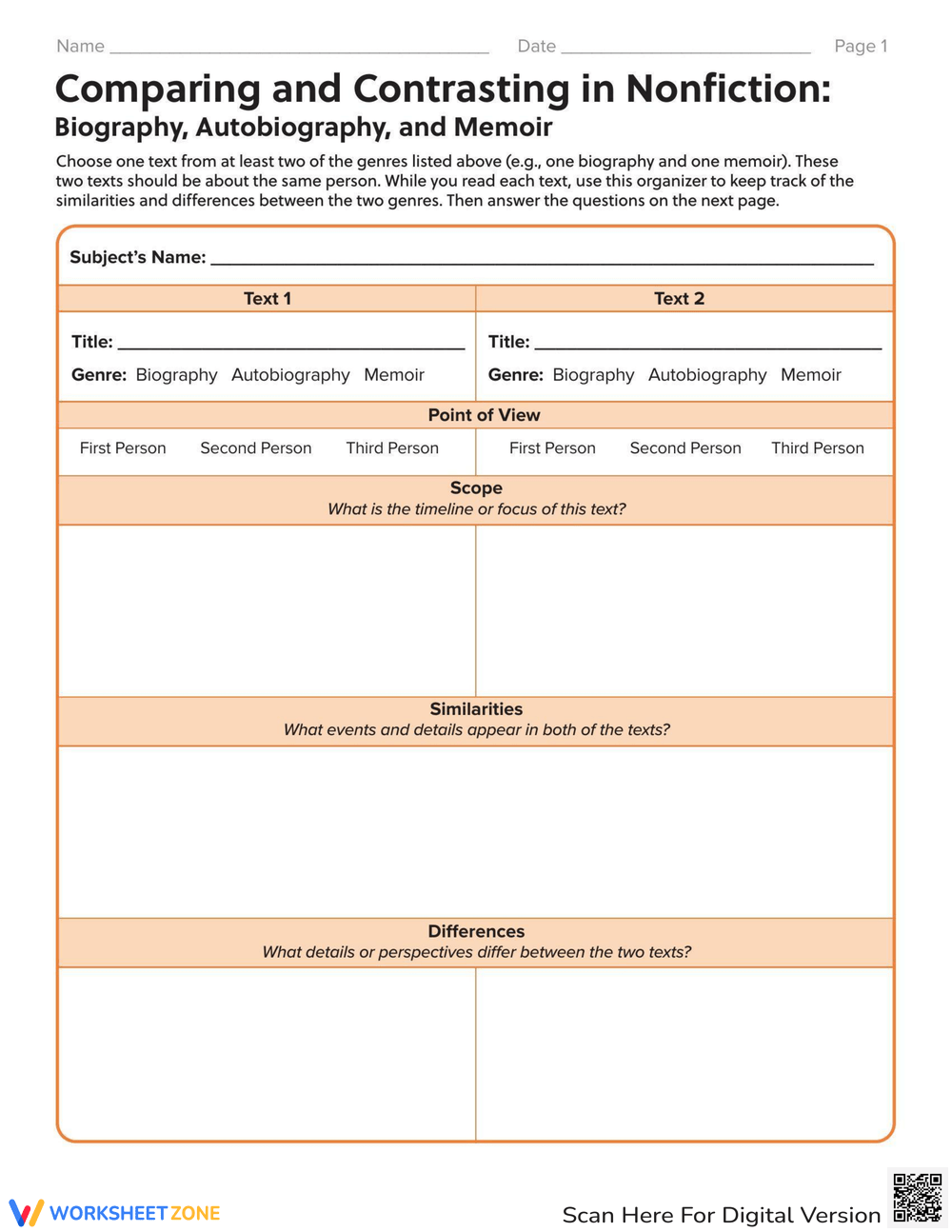 Comparing And Contrasting In Nonfiction Biography Autobiography And