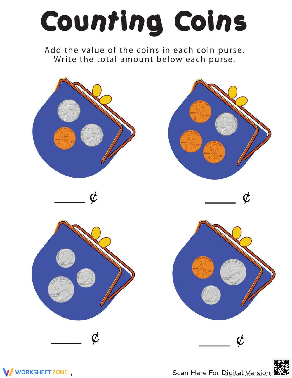 Counting Coins In The Purse Worksheet