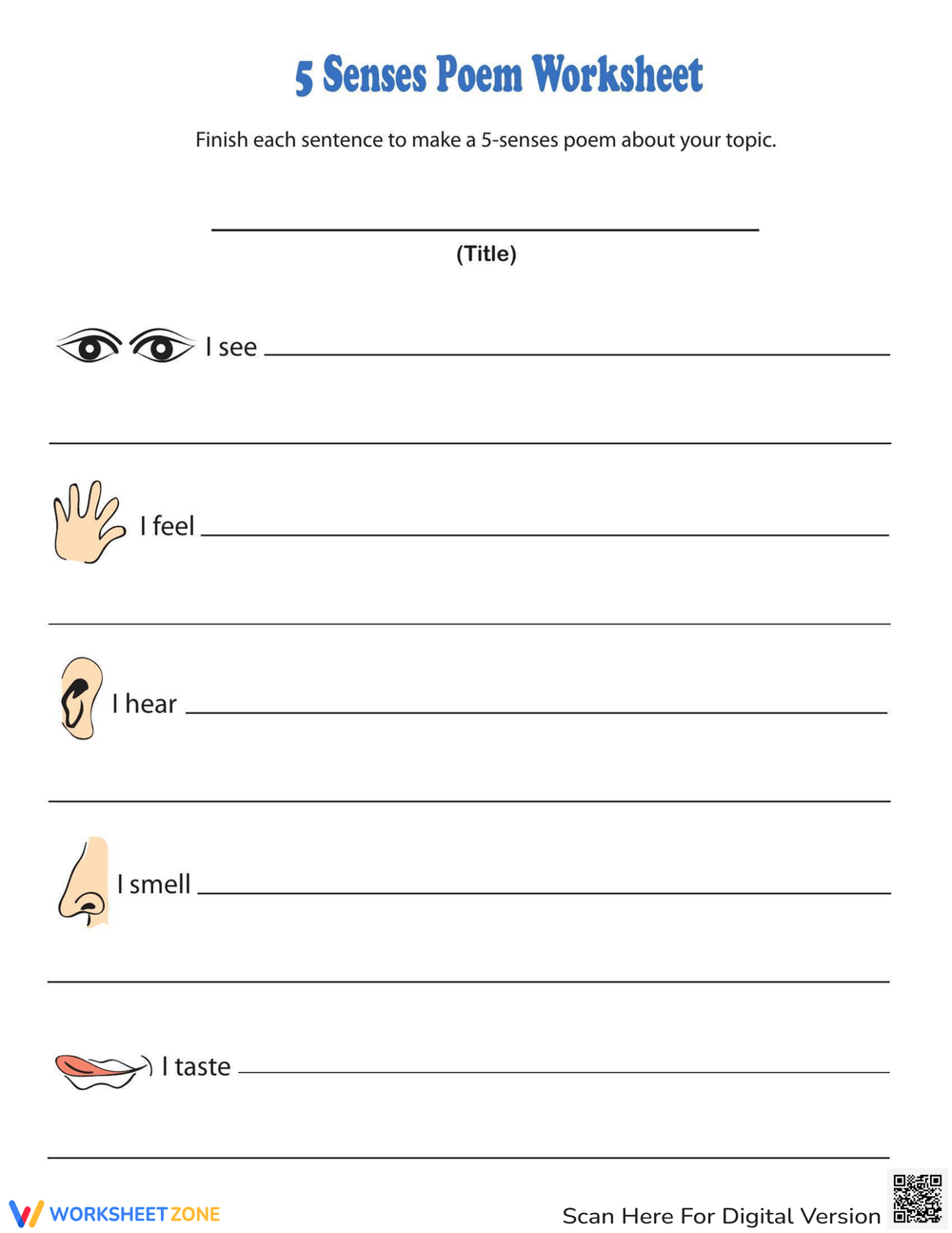 Five Senses Poem Worksheet