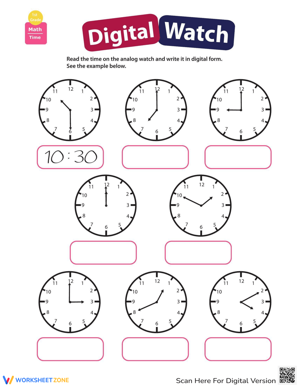 Telling Time Practice Reading Clocks Worksheet