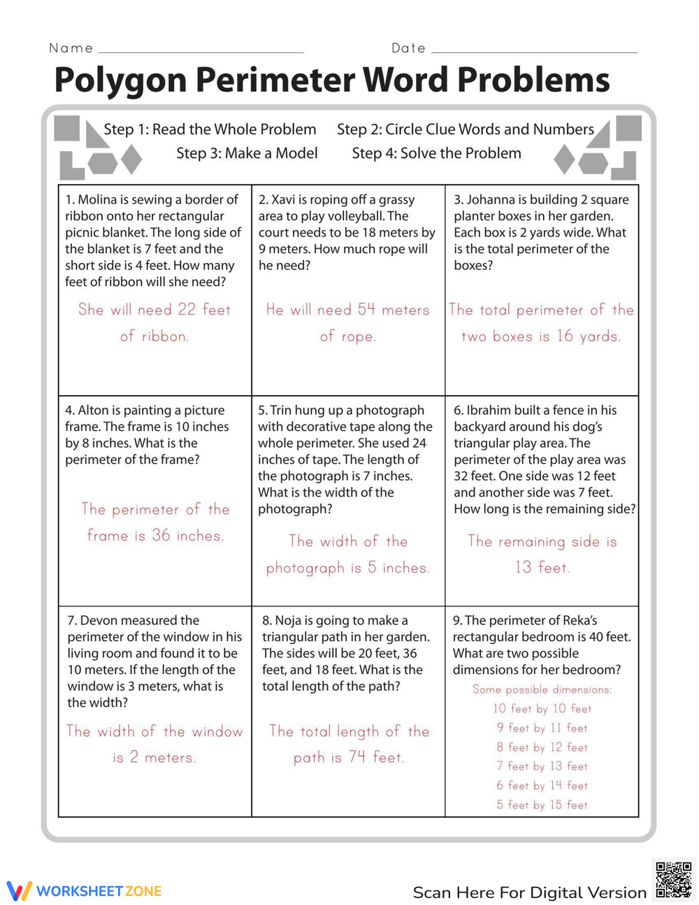 Polygon Perimeter Word Problems Worksheet