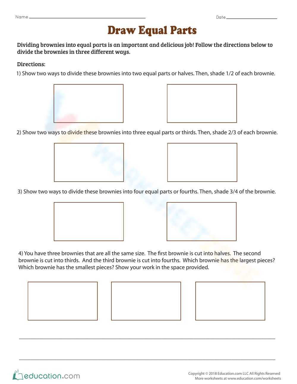 Draw Equal Parts Worksheet