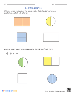 Identifying Halves Worksheets