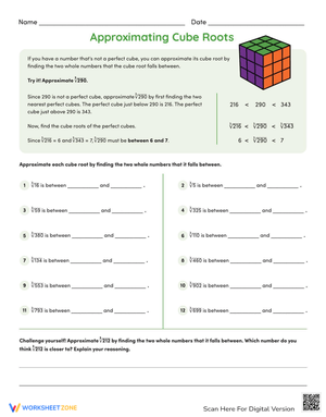 Approximating Cube Roots: Math Worksheet