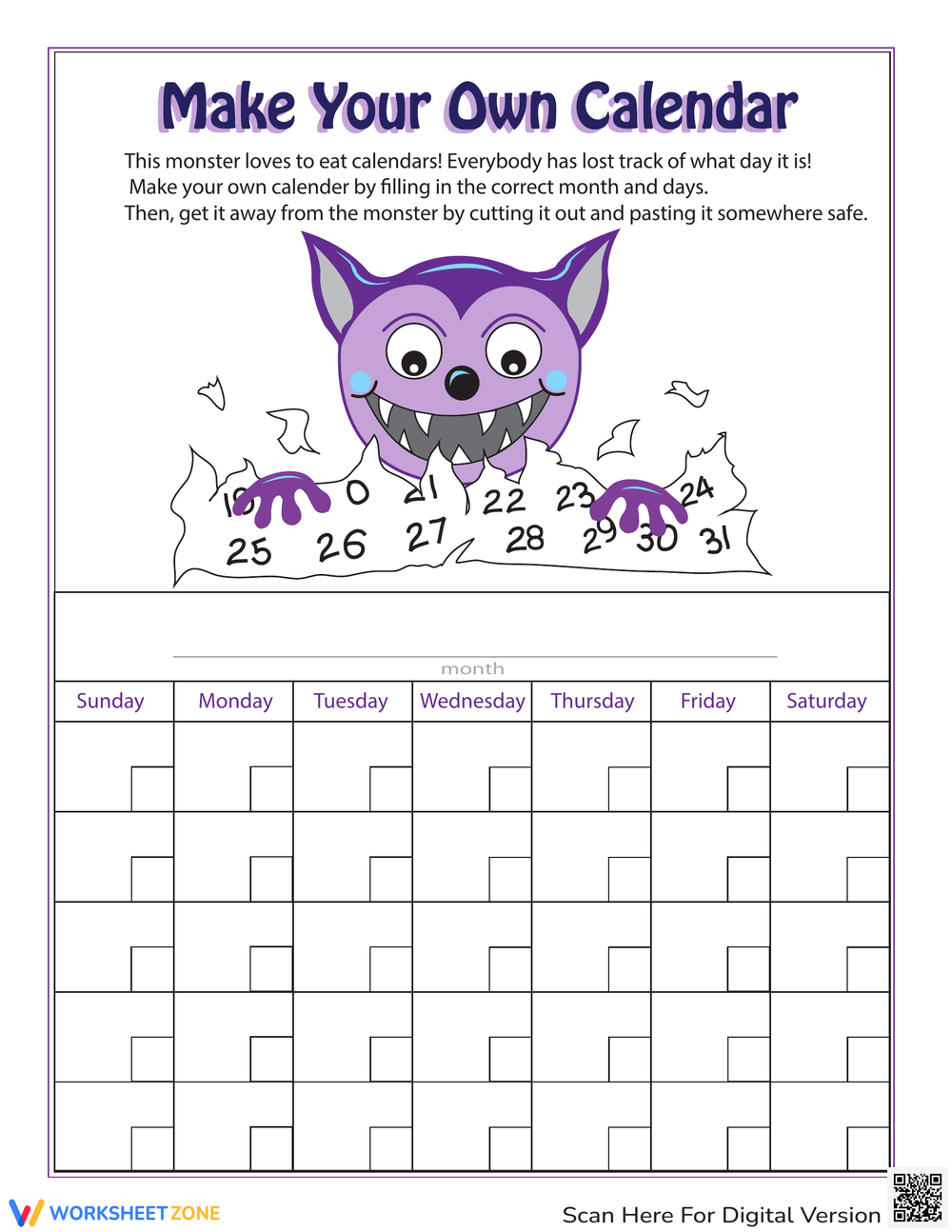 Make Your Own Calendar Worksheet